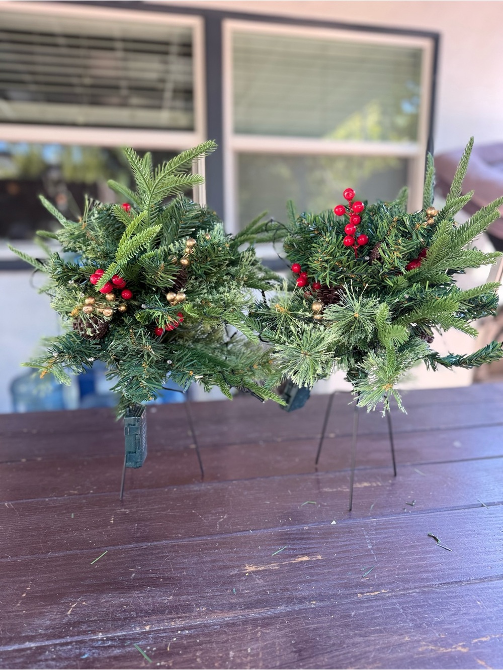 Set of 2 Pre-Lit Artificial Christmas Greenery Stakes with Timer